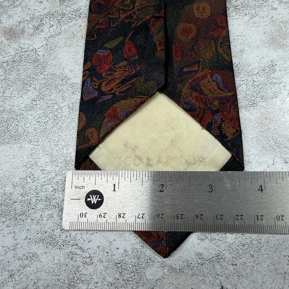 VTG Ted Lapidus Silk Tie Mens One‎ Size Black Paisley Jacquard 100% Silk Necktie
